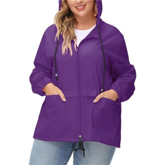 Plus Size Raincoat Women Waterproof Rain Jacket Packable Outdoor Hooded - Picture 4 of 6